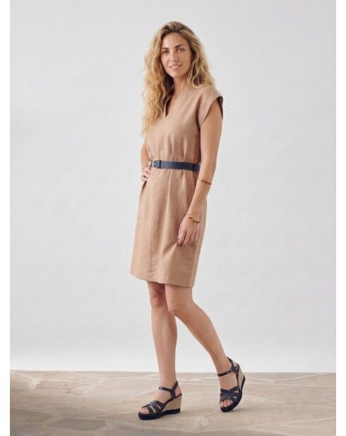 Vestido corto Shane marrón claro 100% lino
