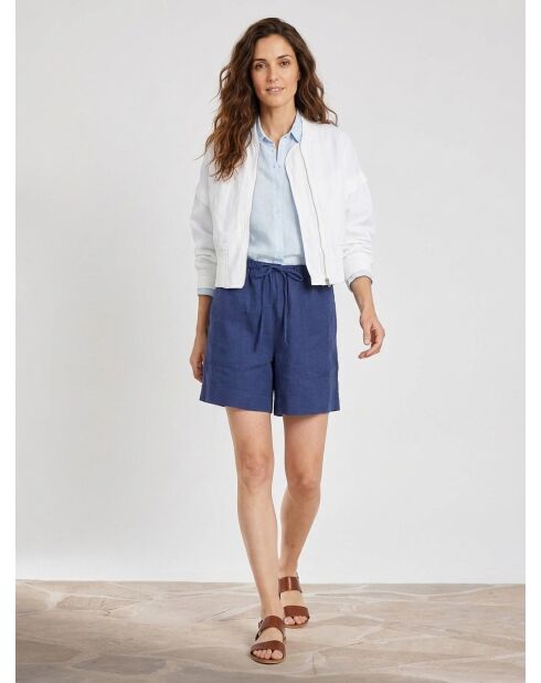 Mittelblaue Shorts aus 100% Stretch-Leinen