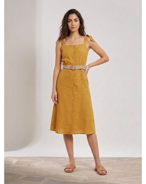 Ritchie ockerfarbenes Kleid aus 100% Leinen