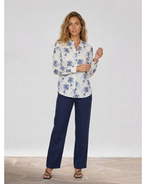 Blusa de cabina estampada azul marino y azul claro