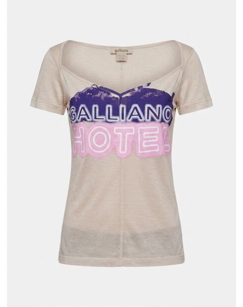 Camiseta delgada con estampado beige/púrpura/rosa