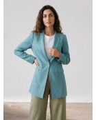 Türkisblauer Langer Blazer aus Leinenmischung