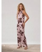 Top imprimé fleuri en satin parme