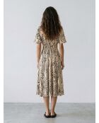 Schwarz/beiges Rafi-Kleid mit Zebra-Print