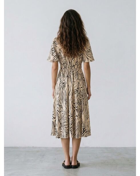 Zwart/beige Rafi-jurk met zebraprint