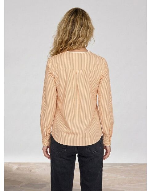 Blusa pop con cuello en V y rayas amarillas