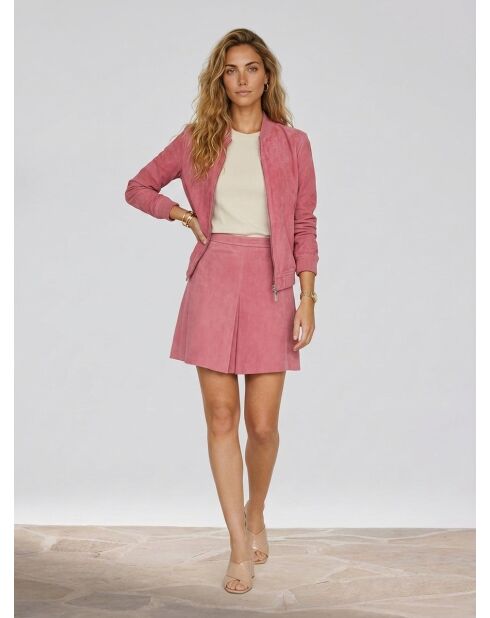 Gonna in pelle pop fucsia in velluto