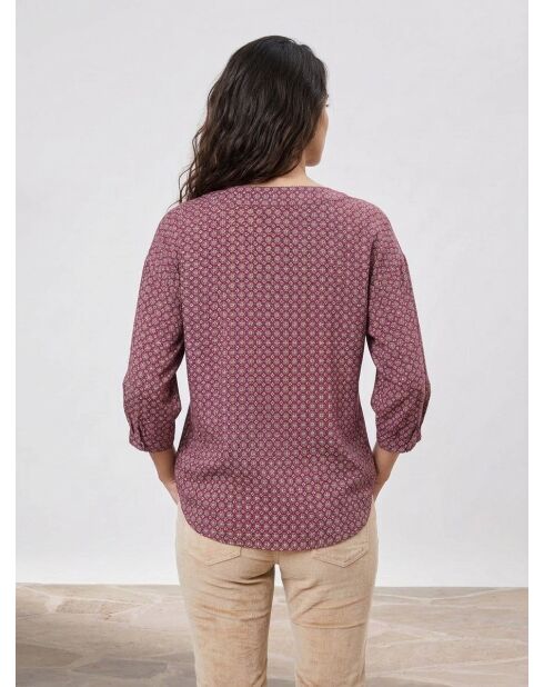 Rood/veelkleurige blouse met geometrisch patroon