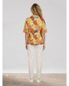 Lockeres Hemd aus 100% Leinen mit mehrfarbigem Hawaii-Print
