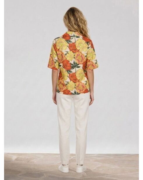 Lockeres Hemd aus 100% Leinen mit mehrfarbigem Hawaii-Print