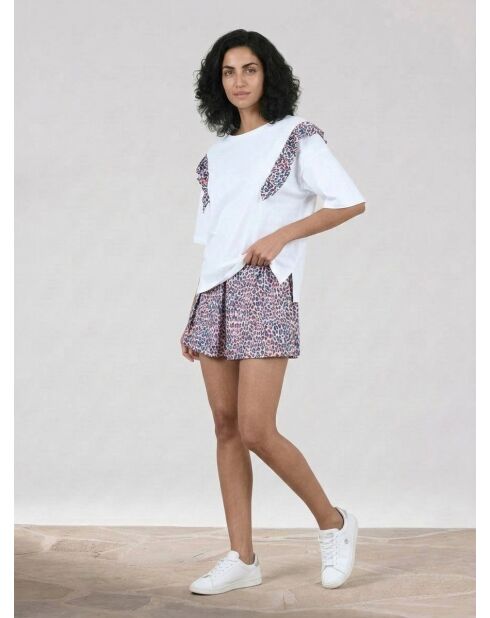 T-Shirt ample volants fleuris blanc