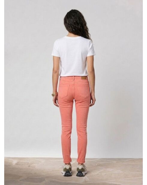Rosa Slim-Jeans aus Baumwollleinen
