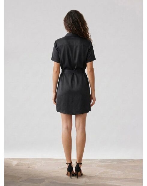 Robe chemise courte Ludivine effet satiné noire