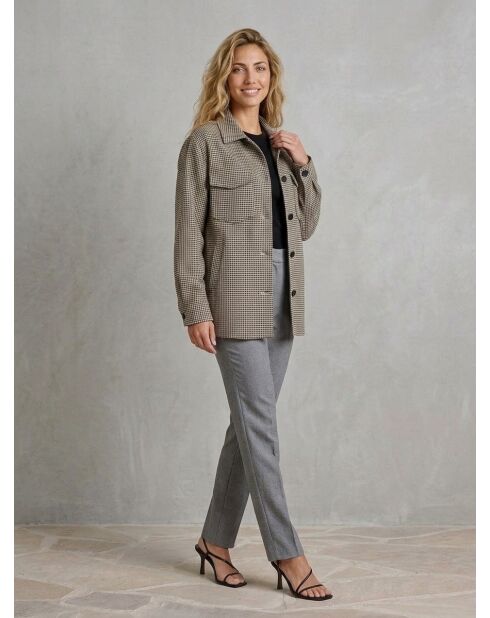 Beige/schwarze Velim-Überhemdjacke aus Baumwolle und Leinen