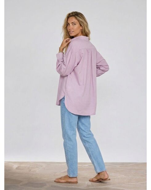 Blusa in popeline viola chiaro con colletto a polo