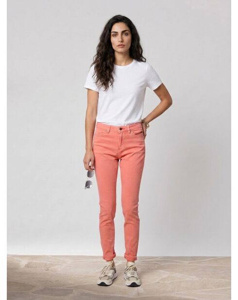 Rosa Slim-Jeans aus Baumwollleinen