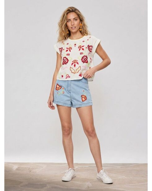 Short brodé Amerinjean bleu