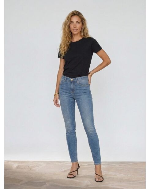 Mittelblaue Skinny-Bohème-Jeans mit hoher Taille