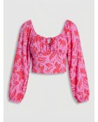 Kurzes Top mit lila/roten Blumen