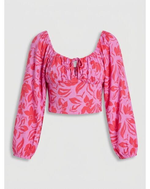 Kurzes Top mit lila/roten Blumen