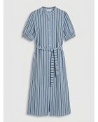 Laurier blaues gestreiftes langes Hemdkleid