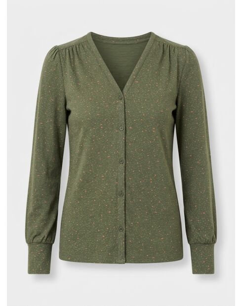 Zoé kaki T-shirt met knoopsluiting