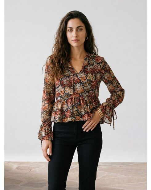 Blusa floral tejida con estrellas negra/multicolor
