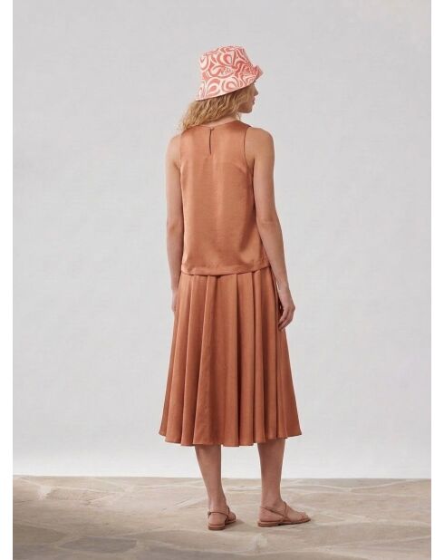 Top in satin fluente color cognac