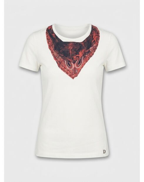 Cremefarbenes, rot/schwarz bedrucktes T-Shirt