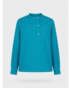 Mittelblaue, gerade Baumwollbluse in Genoise-Optik