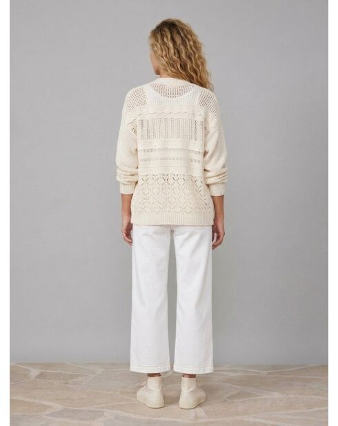 Cárdigan Daisy Ecru Fancy Knit en mezcla de lino