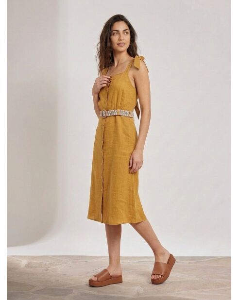 Ritchie ockerfarbenes Kleid aus 100% Leinen