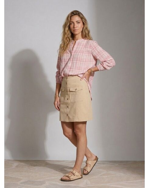 Carina rosa karierte, lockere Bluse