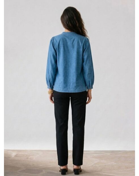 Jeansbluse Eymeline aus Leinen und Baumwolle