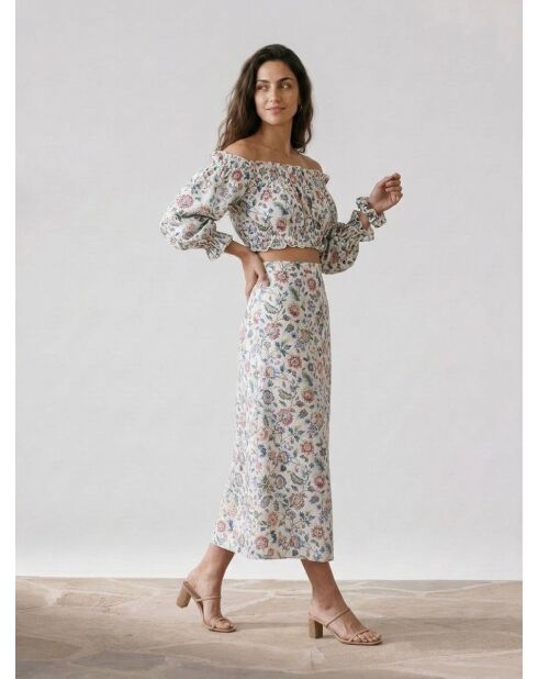 Blusa Liberty con spalle scoperte e stampa multicolor