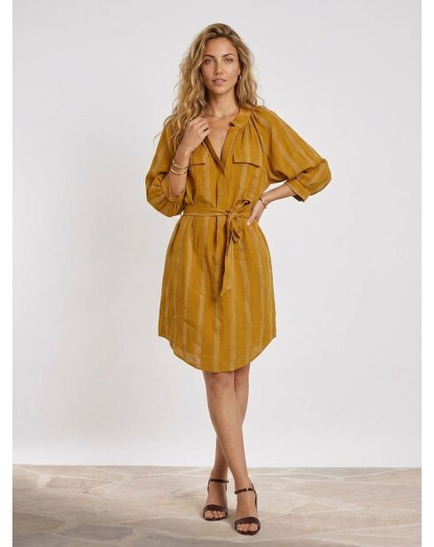 Alice senfgelbes Kleid aus 100% Leinen