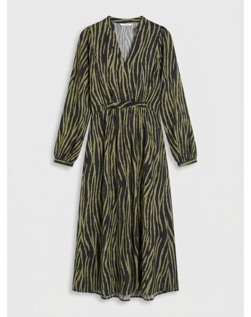 Langes Leo Kleid mit khakifarbenem Tiermuster