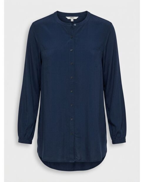 Marineblaue Bluse mit Maokragen und Knöpfen