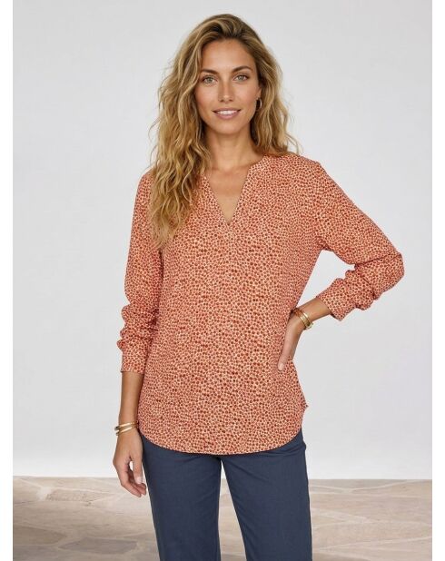 Camisa naranja con estampado de microflores
