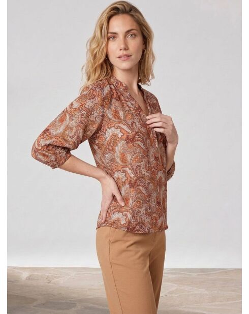 Blusa Kasta Vl marrone/rossa stampata
