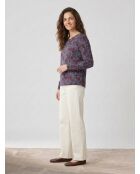 Soepele blouse met pofmouwen, pruim/blauwe patronen
