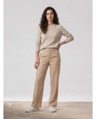 Edie Text Hose in regulärer Passform aus Wollmischgarn, beige