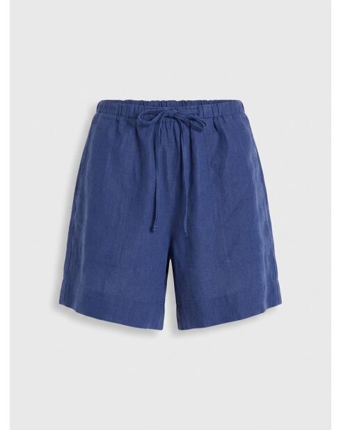 Mittelblaue Shorts aus 100% Stretch-Leinen
