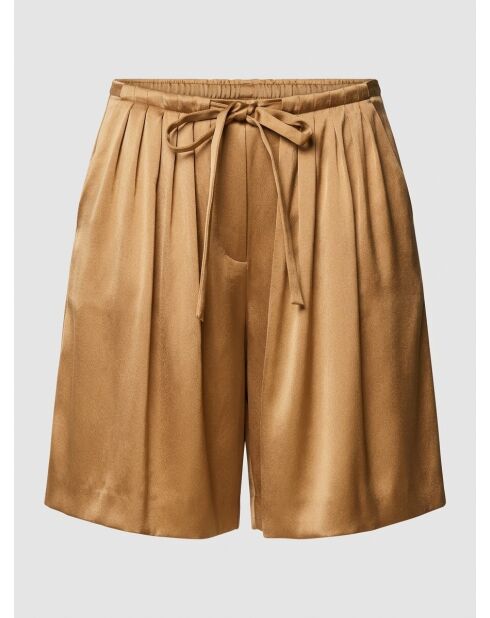 Pantalones cortos plisados en oro 100% seda