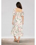 De Christin Midikleid aus 100% Leinen mit weiß/mehrfarbigem Blumendruck