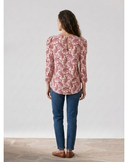 Fluidbluse mit Aufdruck in Rot/Ecru