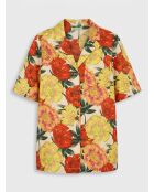 Lockeres Hemd aus 100% Leinen mit mehrfarbigem Hawaii-Print