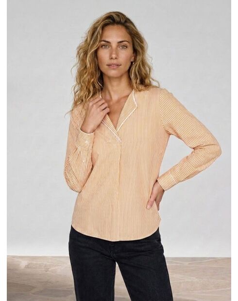 Blusa pop con cuello en V y rayas amarillas