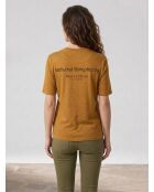 T-Shirt Col rond inscription poitrine moutarde
