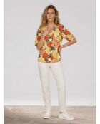 Lockeres Hemd aus 100% Leinen mit mehrfarbigem Hawaii-Print